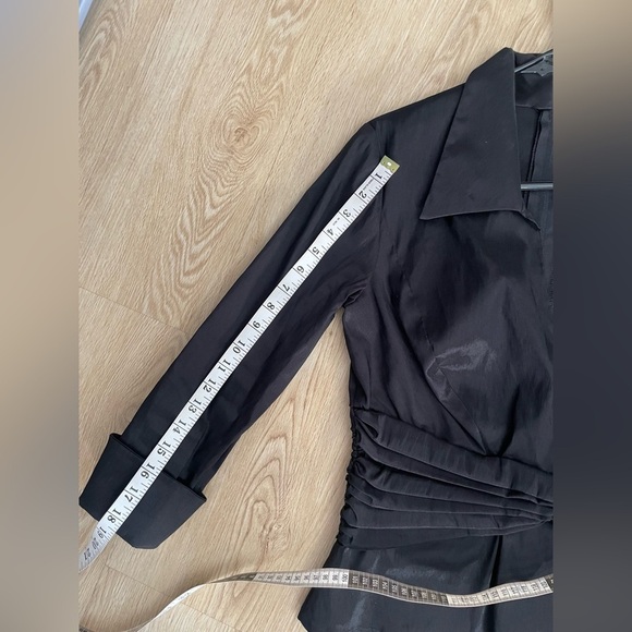 Tadashi Shoji Black Faux Wrap Blouse Corset Waist Size 12 - Picture 13 of 14